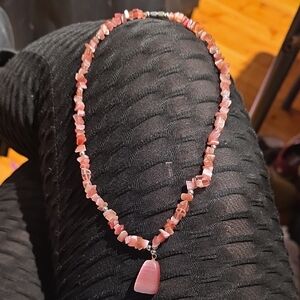 Handmade Pink Gemstone Bead Necklace with Pendant